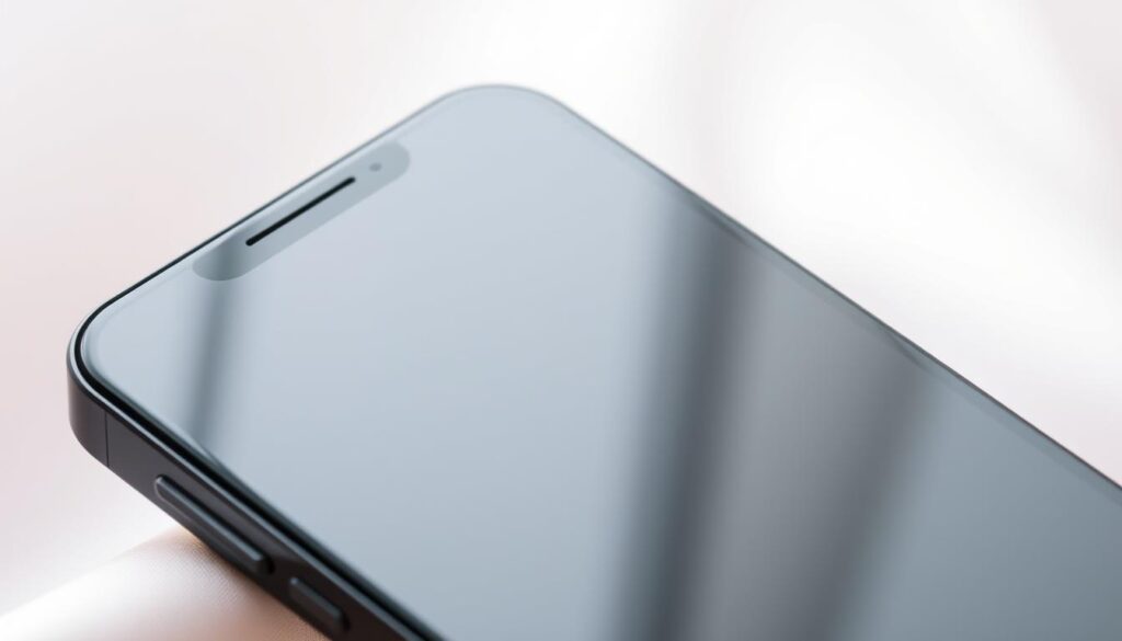 Detailed close-up of a pristine, jet-black iPhone 13 Pro against a soft, dreamy backdrop. The device is positioned at a slight angle, catching the light and casting subtle shadows. The screen is free of fingerprints or blemishes, the metallic trim gleams, and the glass surface has a flawless, reflective sheen. The scene evokes a sense of care, consideration, and the importance of properly preparing a high-end smartphone for resale - preserving its value and protecting the owner's personal information.