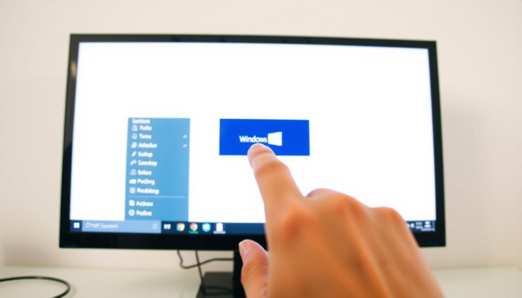 A bright, well-lit computer screen showcases the Windows 10 desktop, with the cursor hovering over the "Print Screen" button. The user's hand is poised to capture a high-quality screenshot, framed by a clean, minimal workspace. The scene conveys a sense of clarity and simplicity, reflecting the straightforward process of taking a screenshot on a Windows 10 system. The image should serve as a visual guide for the tutorial, providing a clear, uncluttered representation of the key steps involved.