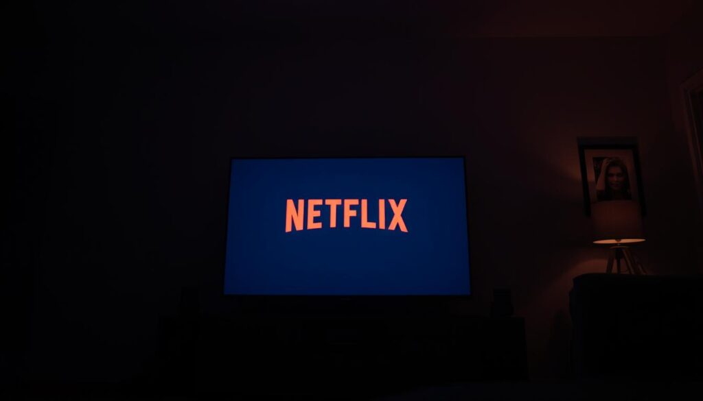 A dimly lit living room, the glow of a large television set illuminating the space. The Netflix logo is displayed on the screen, but the interface is frozen, unresponsive. The room is filled with a sense of frustration and uncertainty, as the viewer contemplates the unexpected disruption in their evening entertainment. The lighting is warm and muted, casting shadows that suggest a cozy, familiar setting. The camera angle is slightly low, capturing the television from the viewer's perspective, creating a sense of immersion and empathy. The overall mood is one of disappointment and mild annoyance, reflecting the common experience of a Netflix outage on a home television. A dimly lit living room, the glow of a large television set illuminating the space. The Netflix logo is displayed on the screen, but the interface is frozen, unresponsive. The room is filled with a sense of frustration and uncertainty, as the viewer contemplates the unexpected disruption in their evening entertainment. The lighting is warm and muted, casting shadows that suggest a cozy, familiar setting. The camera angle is slightly low, capturing the television from the viewer's perspective, creating a sense of immersion and empathy. The overall mood is one of disappointment and mild annoyance, reflecting the common experience of a Netflix outage on a home television.