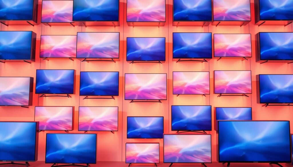 A high-quality 50-inch television display arranged in a dynamic 3D grid, showcasing various screen models and brands. The television screens are presented with a sleek, minimalist design, bathed in warm, soft lighting that accentuates their sharp, vibrant displays. The scene has a clean, modern aesthetic, with a subtle sense of depth and perspective, drawing the viewer's attention to the nuances and features of each television model. The overall composition conveys a sense of authority and professionalism, suitable for a comprehensive television ranking guide.