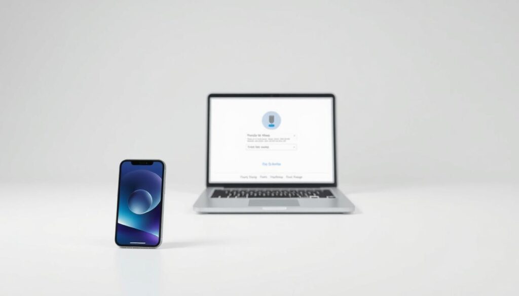 A minimalist, clean-lined composition showcasing the seamless wireless internet sharing between an iPhone and a computer. The iPhone is prominently displayed in the foreground, its sleek design and intuitive interface radiating a sense of modern connectivity. In the middle ground, a laptop or desktop computer stands ready to receive the shared internet connection, its screen depicting a straightforward network setup process. The background features a subtle, neutral tone that allows the technological elements to take center stage, conveying a professional, effortless workflow. Soft, diffused lighting accentuates the devices' premium materials and intuitive user experience, creating an image that visually represents the section's topic of wireless internet sharing between an iPhone and a computer.